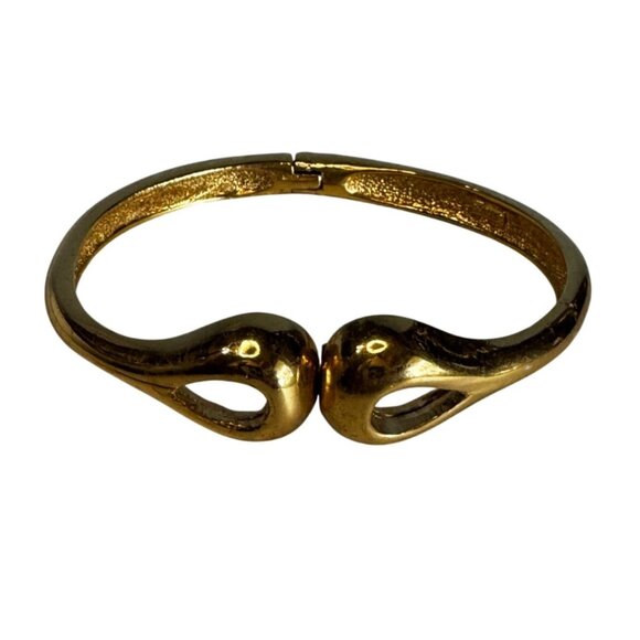 Vintage Vendome Swan Head Hinged Bracelet Gold Tone Metal 6 Inch - Picture 4 of 7